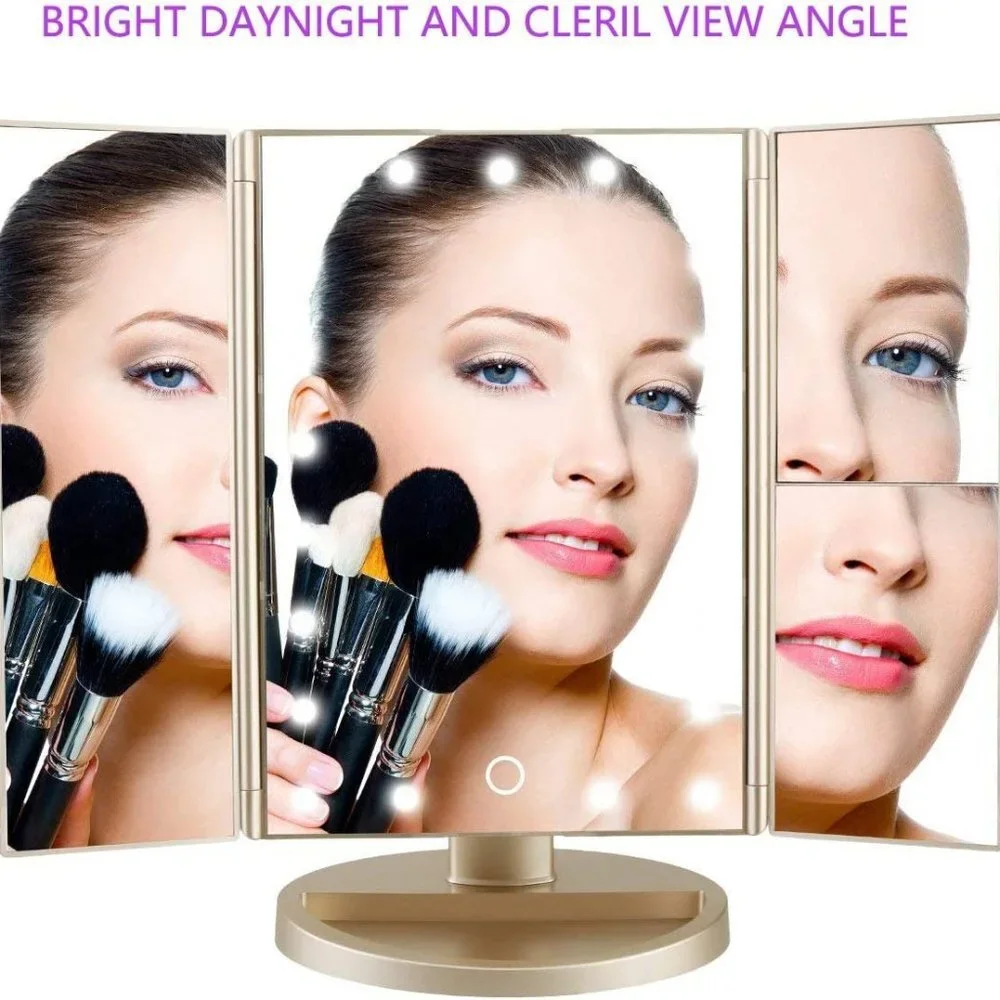 LED Lights Make Up Table Mirror 180 Degrees For Women's - Gold